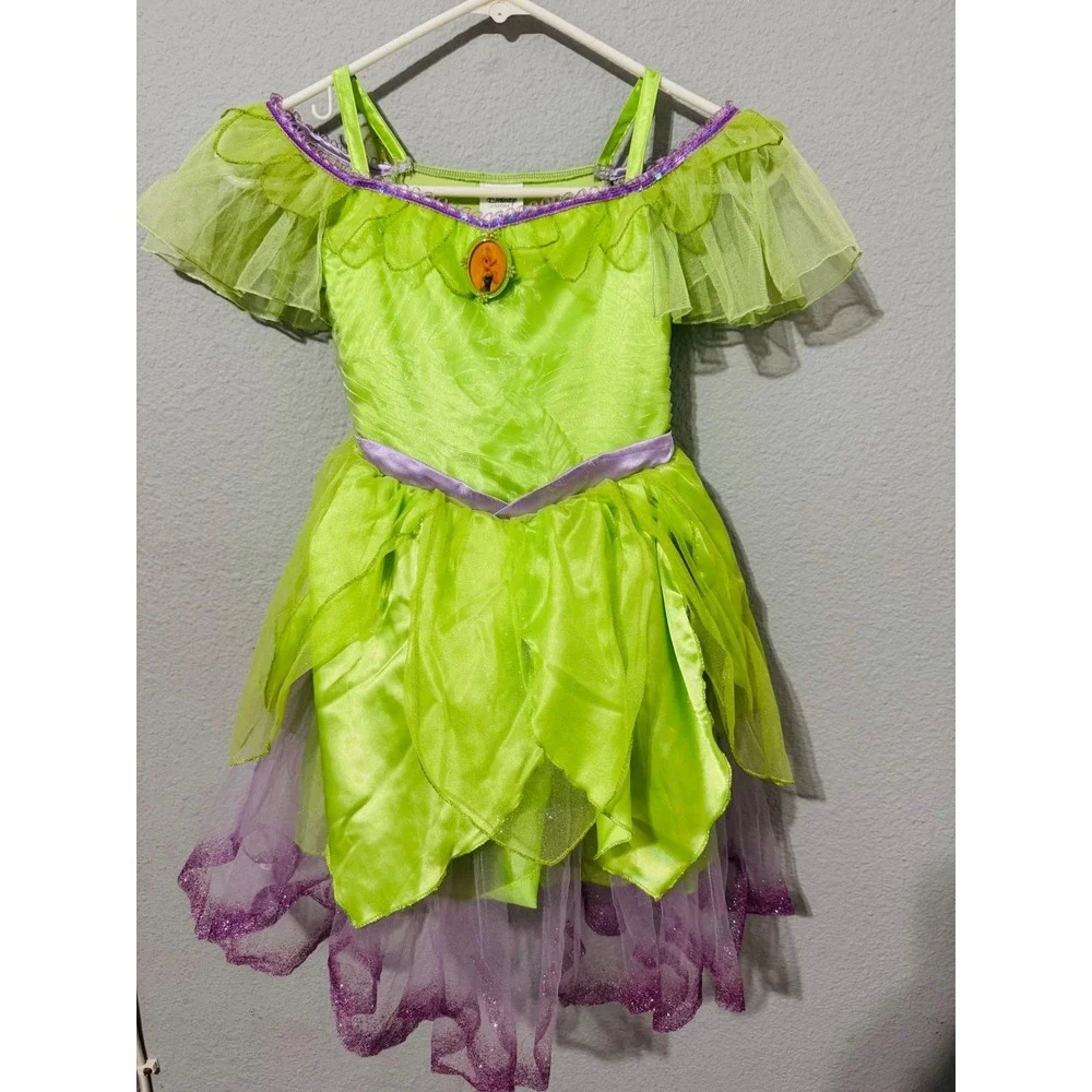 DisneyTinker Bell Costume Dress Girls 5/6 Green‎ Purple Fairy Halloween Birthday